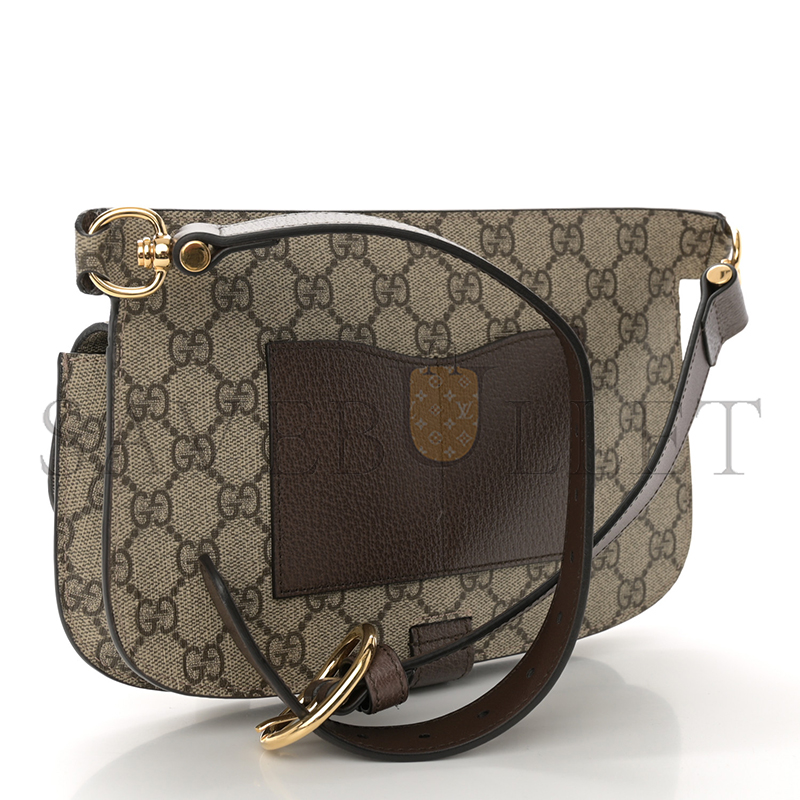 GUCCI GG SUPREME MONOGRAM TEXTURED DOLLAR CALFSKIN BLONDIE BELT BAG BEIGE EBONY NEW ACERO 718154 (24*5*4cm)